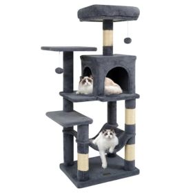 44" Multi-Level Cat Tree With Spacious Top Perch, 2-Door Condo & Hammock For Indoor Cats -Gray (Option: Defaulttitle)