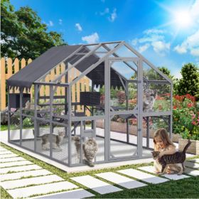 Outdoor Cat House Cat Enclosures 110 Large Kitten Playpen With Platforms,Upgrade Waterproof Cover-grey (Option: BlueGrey)