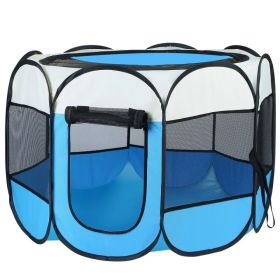Portable Foldable Pet Playpen Exercise Pen Kennel Removable Zipper Top And Bottom Water Resistant Indoor Outdoor Use For Dogs Cats Other Pets (Option: Blue)