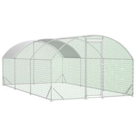 Large Chicken Coop Metal Chicken Run With Waterproof And Anti-UV Cover, Dome Shaped Walk-in Fence Cage Hen House For Outdoor And Yard Farm Use, 1 (Option: Silver)